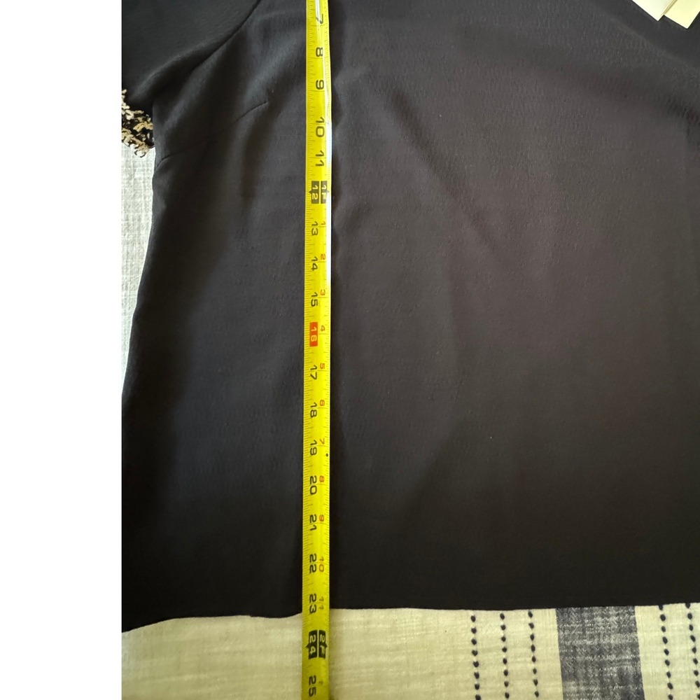 Skies Are Blue Black Tweed Trim Puff Sleeve Top Womens Size L Career Minimalist - Picture 9 of 9